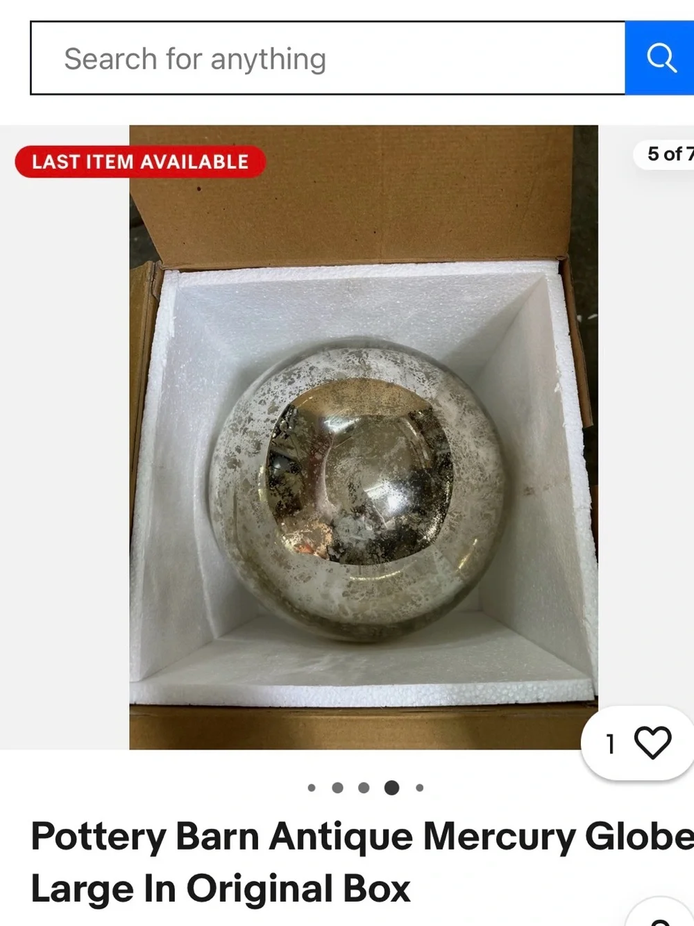 Pottery Barn Silver Mercury Glass Sphere